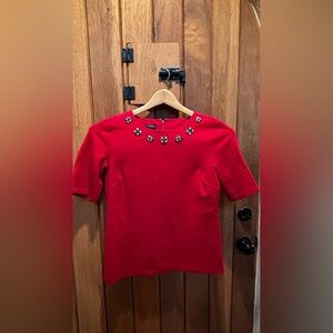 Talbots Classic Red Embellished Crewneck Top